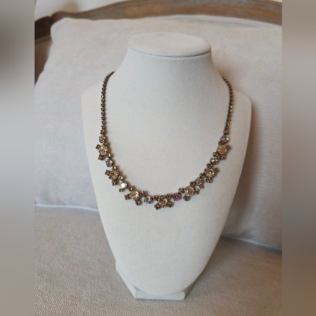 Nwt Sorrelli Crystal Cluster Necklace - Champagne And Clear Rhinestones 150$